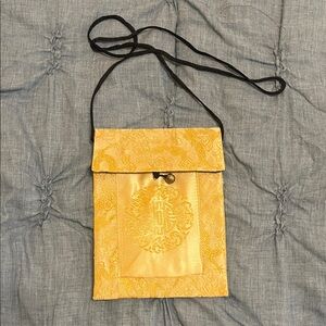 Elegant Yellow Brocade Crossbody Bag
